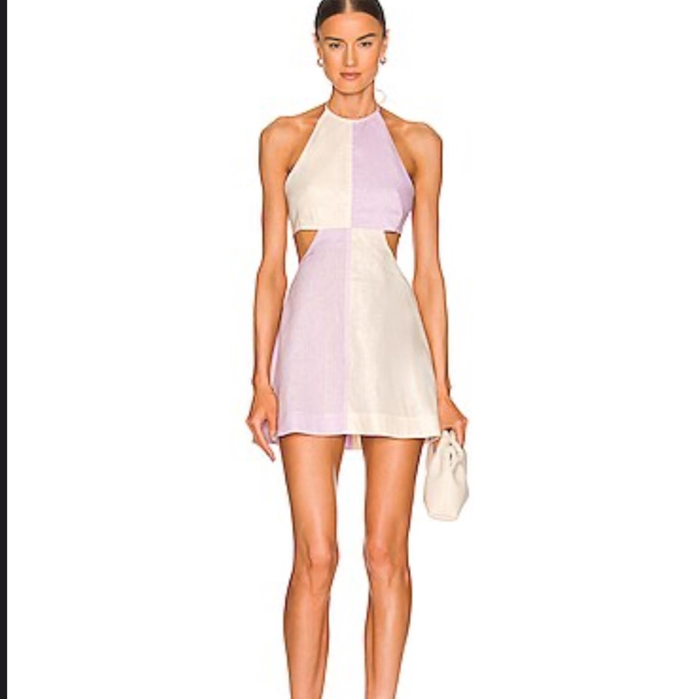 Elegant Backless Purple and Cream Dress
